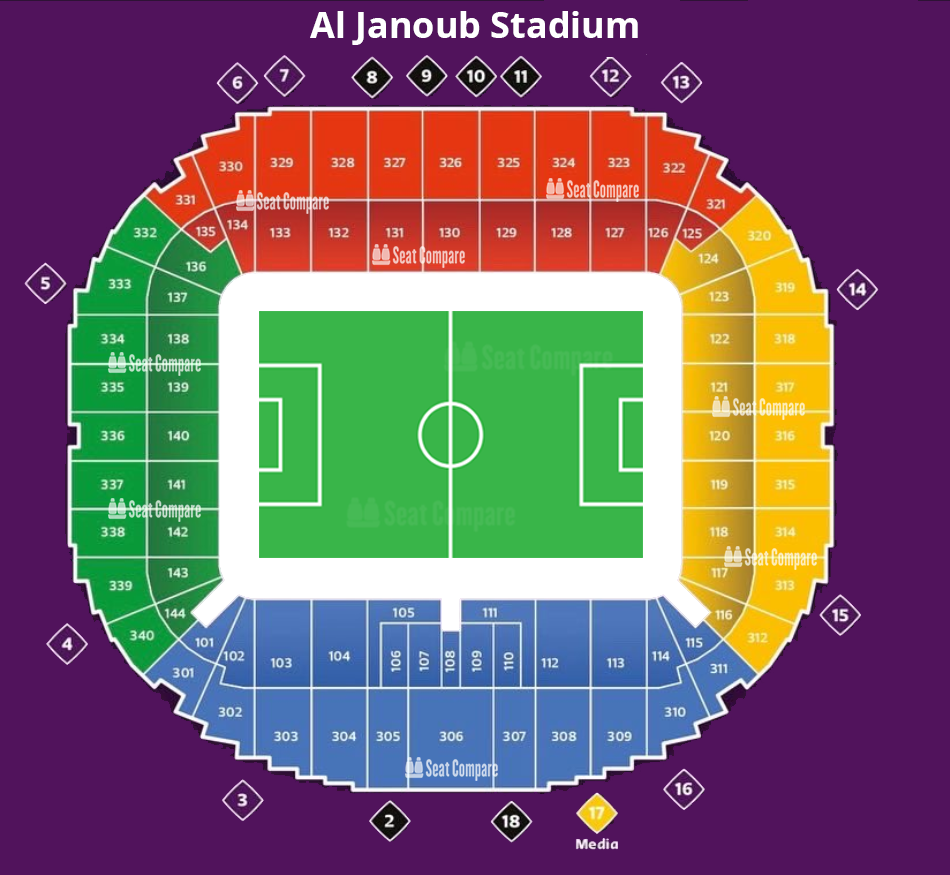 Seating plan and map of Al Janoub Stadium (Al Wakrah) 