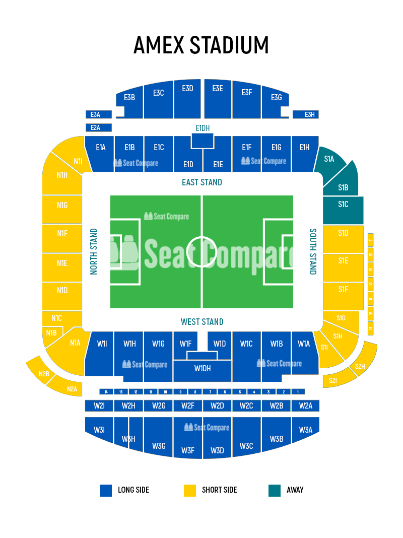 Seating plan and map of Amex Stadium (Brighton) 