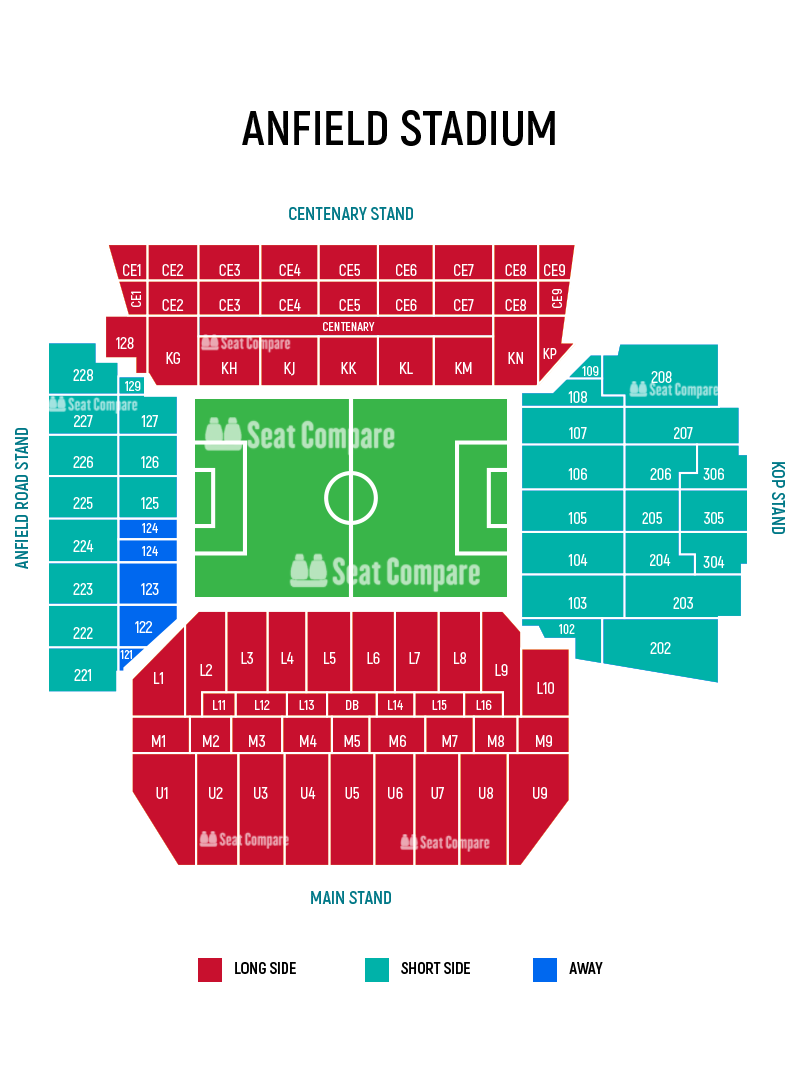 Seating plan and map of Anfield (Liverpool) 