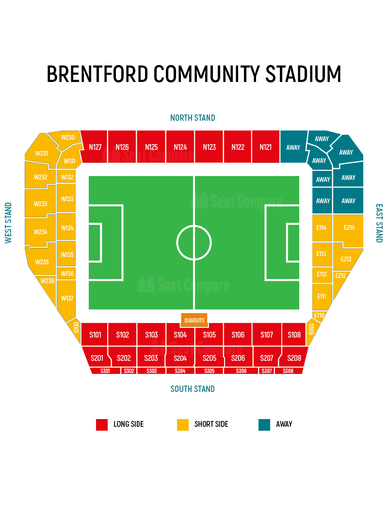 Seating plan and map of Brentford Community Stadium (London) 