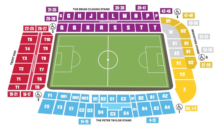 Seating plan and map of City Ground (Nottingham) 