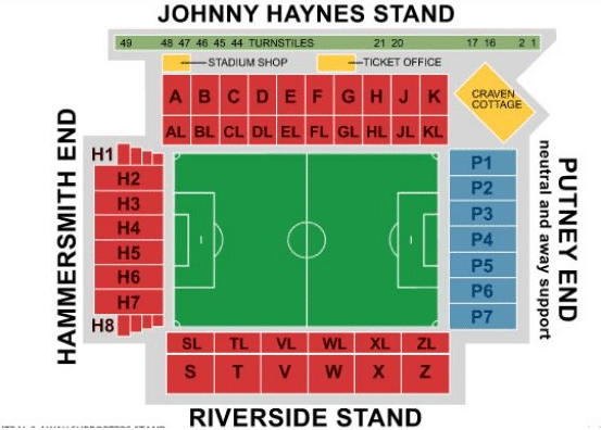 Seating plan and map of Craven Cottage (London) 