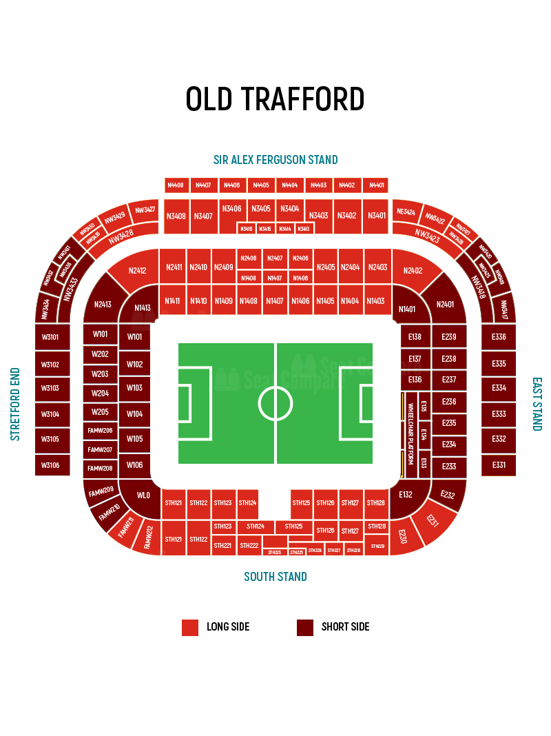 Seating plan and map of Old Trafford (Manchester) 