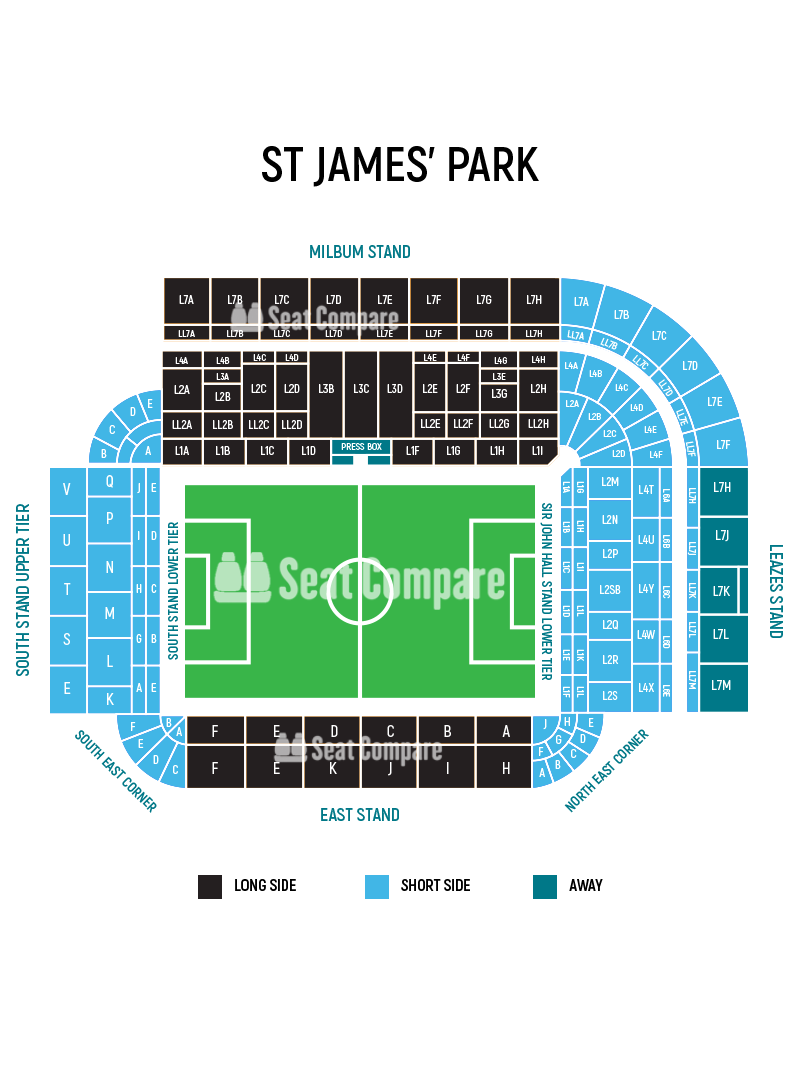 Seating plan and map of St. James Park (Newcastle) 