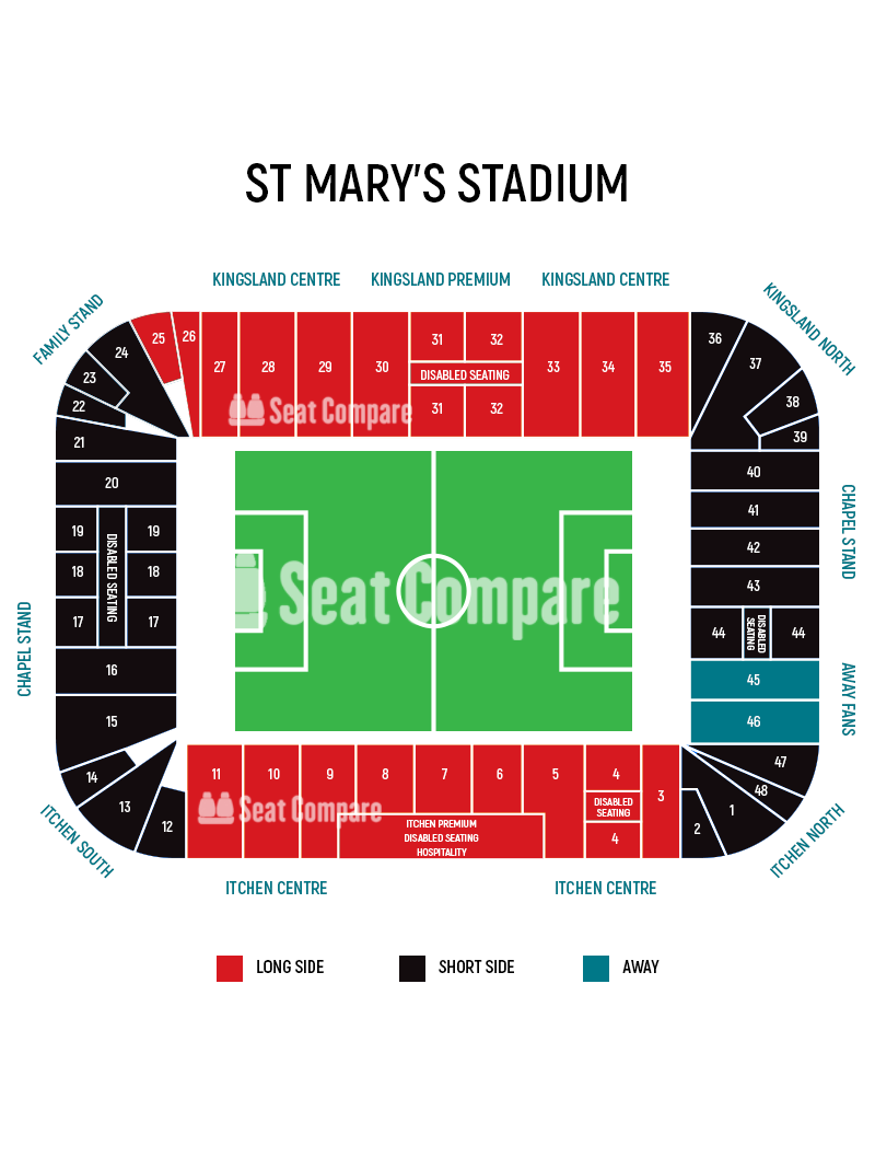 Seating plan and map of St. Mary's Stadium (Southampton) 