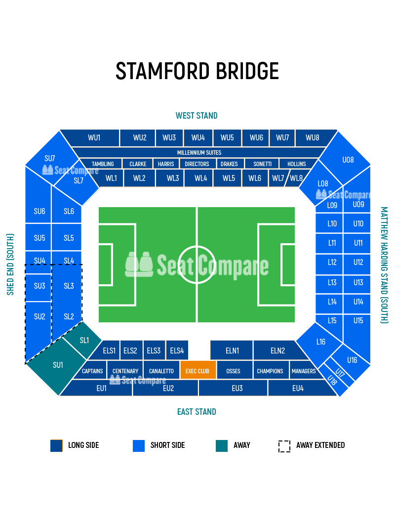 Seating plan and map of Stamford Bridge (London) 