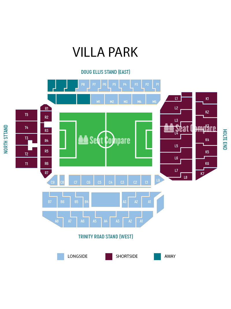 Seating plan and map of Villa Park (Birmingham) 